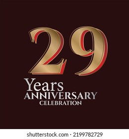 29th Years Anniversary Logo Gold and red Colour isolated on elegant background, vector design for greeting card and invitation card