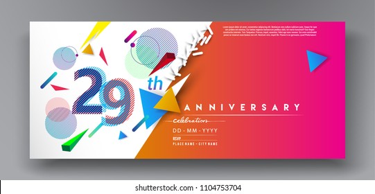 29th years anniversary logo, vector design birthday celebration with colorful geometric background and circles shape.