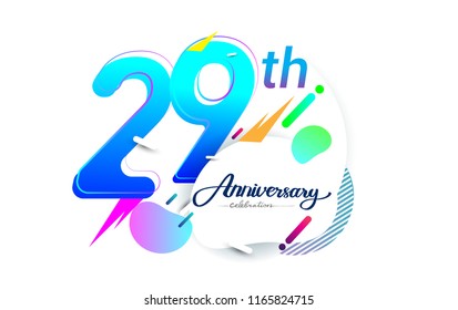 29th years anniversary logo, vector design birthday celebration with colorful geometric background, isolated on white background.