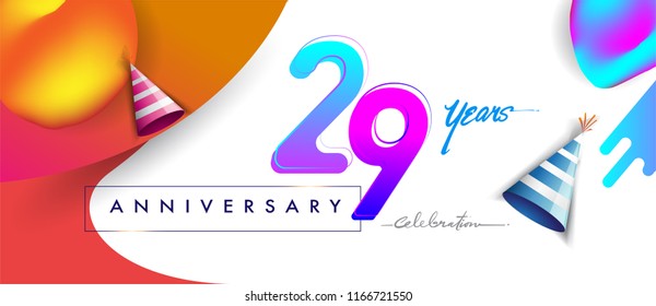 29th years anniversary logo, vector design birthday celebration with colorful geometric background and futuristic elements