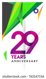 29th years anniversary logo, vector design birthday celebration with colorful geometric isolated on white background.