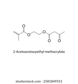 2-Acetoacetoxyethyl methacrylate skeletal structure.Methacrylate Ester compound schematic illustration. Simple diagram, chemical structure.