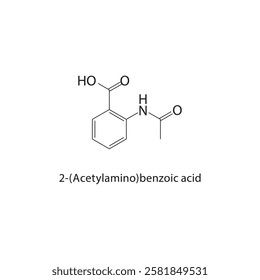 2-(Acetylamino)benzoic acid skeletal structure.Aromatic Acid Derivative compound schematic illustration. Simple diagram, chemical structure.