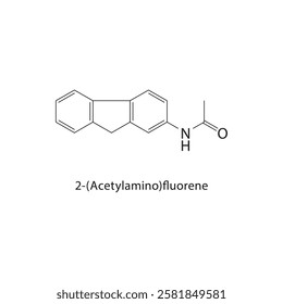 2-(Acetylamino)fluorene skeletal structure.Aromatic Amine Derivative compound schematic illustration. Simple diagram, chemical structure.