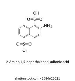 2-Amino-1,5-naphthalenedisulfonic acid skeletal structure.Naphthalenedisulfonic acid derivative compound schematic illustration. Simple diagram, chemical structure.