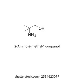 2-Amino-2-methyl-1-propanol skeletal structure.Amino alcohol compound schematic illustration. Simple diagram, chemical structure.