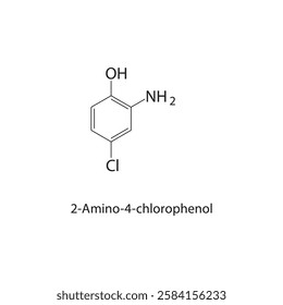 2-Amino-4-chlorophenol skeletal structure.Phenol derivative compound schematic illustration. Simple diagram, chemical structure.