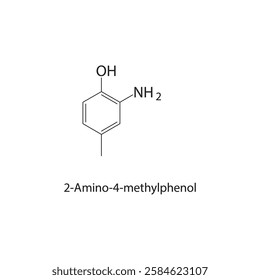 2-Amino-4-methylphenol skeletal structure.Aminophenol derivative compound schematic illustration. Simple diagram, chemical structure.