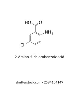 2-Amino-5-chlorobenzoic acid skeletal structure.Aromatic acid compound schematic illustration. Simple diagram, chemical structure.