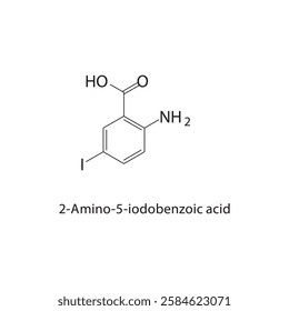 2-Amino-5-iodobenzoic acid skeletal structure.Halogenated benzoic acid compound schematic illustration. Simple diagram, chemical structure.