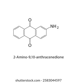 2-Amino-9,10-anthracenedione skeletal structure.Anthraquinone compound schematic illustration. Simple diagram, chemical structure.