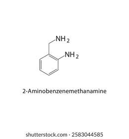 2-Aminobenzenemethanamine skeletal structure.Aromatic amine compound schematic illustration. Simple diagram, chemical structure.