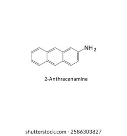 2-Anthracenamine skeletal structure.Anthracene derivative compound schematic illustration. Simple diagram, chemical formula.