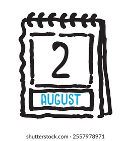 2August date calendar - A simple yet elegant line art illustration of a date calendar captures the essence of organization and timekeeping. The clean lines and minimalistic design 
