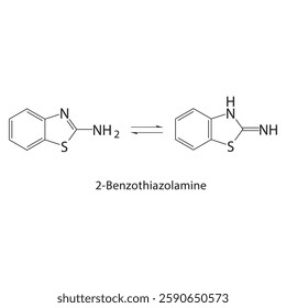 2-Benzothiazolamine skeletal structure.Benzothiazole compound schematic illustration. Simple diagram, chemical formula.
