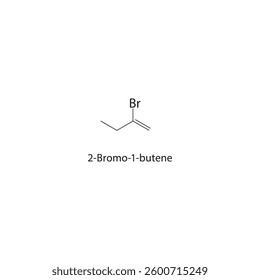 2-Bromo-1-butene skeletal structure. Brominated Alkene compound schematic illustration. Simple diagram, chemical formula.
