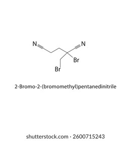 2-Bromo-2-(bromomethyl)-pentanedinitrile skeletal structure. Brominated Nitrile compound schematic illustration. Simple diagram, chemical formula.