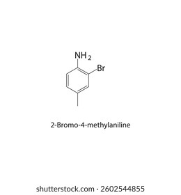 2-Bromo-4-methylaniline skeletal structure. Halogenated aniline compound schematic illustration. Simple diagram, chemical formula.