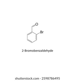 2-Bromobenzaldehyde skeletal structure. Brominated Aldehyde compound schematic illustration. Simple diagram, chemical formula.
