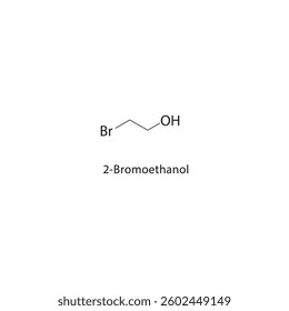 2-Bromoethanol skeletal structure. Brominated Alcohol compound schematic illustration. Simple diagram, chemical formula.