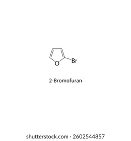 2-Bromofuran skeletal structure. Halogenated furan compound schematic illustration. Simple diagram, chemical formula.