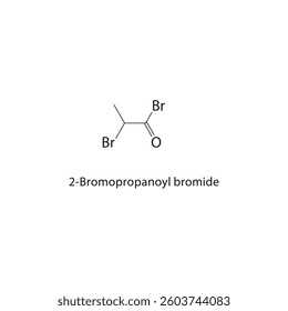 2-Bromopropanoyl bromide skeletal structure. Halogenated acyl bromide compound schematic illustration. Simple diagram, chemical formula.