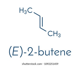 2-butene (trans, E-form) molecule. Common petrochemical. Skeletal formula.