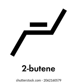 2-butene (trans, E-form) molecule. Common petrochemical. Skeletal formula.