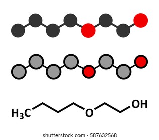 2-Butoxyethanol solvent and surfactant molecule. Conventional skeletal formula and stylized representations.
