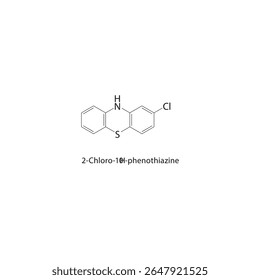 Estrutura esquelética de 2-cloro-10H-fenotiazina Ilustração esquemática do composto heterocíclico halogenado. Diagrama simples, fórmula química.