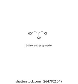 Estrutura esquelética de 2-cloro-1,3-propanodiol Ilustração esquemática do composto de diol halogenado. Diagrama simples, fórmula química.