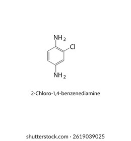 2-Chloro-1,4-benzenediamine skeletal structure. Aromatic Diamine compound schematic illustration. Simple diagram, chemical formula.