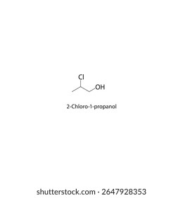 2-Cloro-1-propanol estrutura esquelética. Ilustração esquemática de composto alcoólico halogenado. Diagrama simples, fórmula química.