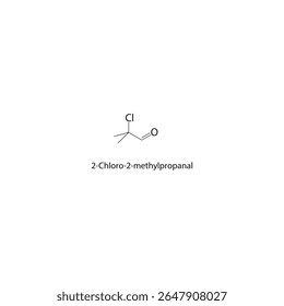 Estrutura esquelética de 2-cloro-2-metilpropanal Ilustração esquemática do composto de aldeído halogenado. Diagrama simples, fórmula química.