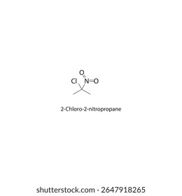 Estrutura esquelética de 2-cloro-2-nitropropano Ilustração esquemática do composto de nitroalcano halogenado. Diagrama simples, fórmula química.