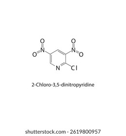 Estructura esquelética de 2-cloro-3,5-dinitropiridina. Ilustración esquemática del compuesto de nitropiridina clorada. Diagrama simple, fórmula química.