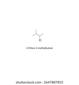 Estrutura esquelética de 2-cloro-3-metilbutano Ilustração esquemática do composto de haloalcano. Diagrama simples, fórmula química.