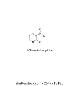 Estrutura esquelética de 2-cloro-3-nitropiridina Ilustração esquemática do composto de nitropiridina halogenado. Diagrama simples, fórmula química.