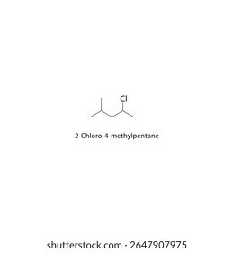 Estrutura esquelética de 2-cloro-4-metilpentano Ilustração esquemática do composto de haloalcano. Diagrama simples, fórmula química.