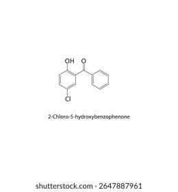 Estrutura esquelética de 2-cloro-5-hidroxibenzofenona Ilustração esquemática do composto de cetona fenólica. Diagrama simples, fórmula química.
