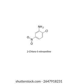 2-Cloro-5-nitroanilina estrutura esquelética. Ilustração esquemática do composto derivado de nitroanilina. Diagrama simples, fórmula química.