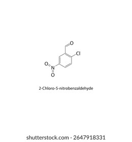 Estrutura esquelética de 2-cloro-5-nitrobenzaldeído Ilustração esquemática do composto de nitrobenzaldeído halogenado. Diagrama simples, fórmula química.