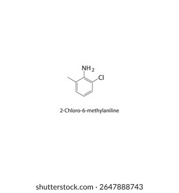 Estrutura esquelética de 2-cloro-6-metilanilina Ilustração esquemática do composto amina aromático. Diagrama simples, fórmula química.