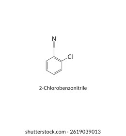 2-Chlorobenzonitrile skeletal structure. Aromatic Nitrile compound schematic illustration. Simple diagram, chemical formula.