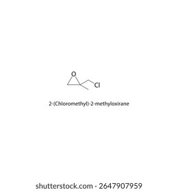 Estrutura esquelética de 2-(clorometil)-2-metiloxirano Ilustração esquemática do composto epóxido halogenado. Diagrama simples, fórmula química.