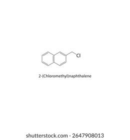 2-(Clorometil)naftaleno estrutura esquelética. Ilustração esquemática do composto haloalcano aromático. Diagrama simples, fórmula química.
