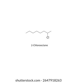 2-Clorooctano estrutura esquelética. Ilustração esquemática do composto de haloalcano. Diagrama simples, fórmula química.