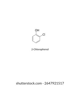 2-Clorofenol estrutura esquelética. Ilustração esquemática do composto de fenol halogenado. Diagrama simples, fórmula química.