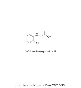 Estrutura esquelética do ácido 2-clorofenoxiacético Ilustração esquemática de composto de herbicida. Diagrama simples, fórmula química.