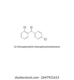 Estrutura esquelética de (2-clorofenil)(4-clorofenil)metanona Ilustração esquemática do composto de diaril cetona halogenado. Diagrama simples, fórmula química.